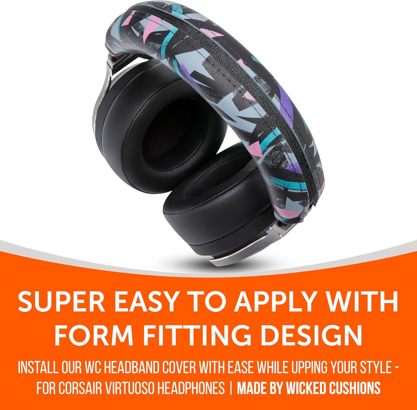 WC BandZ Virtuoso V2 - Silicone Headband Cover for Corsair Virtuoso Headphones by Wicked Cushions | Machine Washable, No More Flaking Leather | for Virtuoso Wireless, XT, and SE | 90's Black