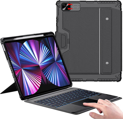 Nillkin iPad Air 13 inch Case Keyboard (M3,2025/M2,2024), Slide Camera Cover, iPad Pro 12.9 Protective Case with 7 Colors Backlit Wireless Detachable Keyboard, Trackpad and Pencil Holder