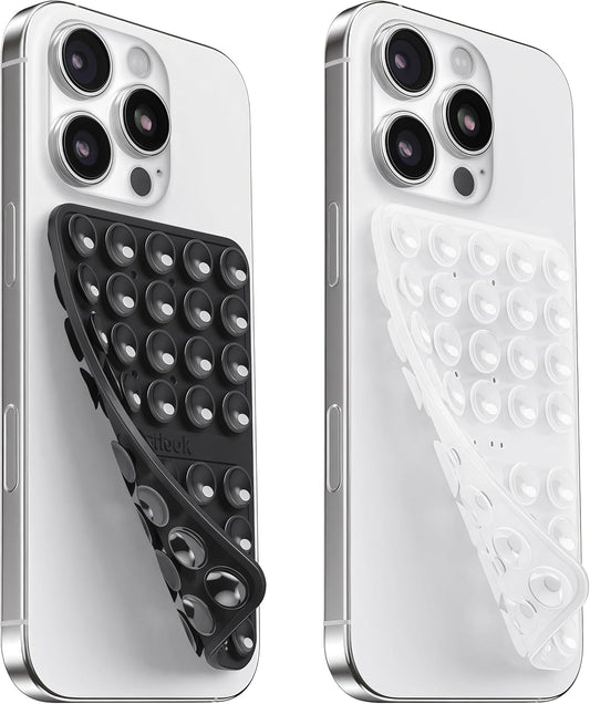 2PCS Silicone Suction Cup Phone Case Mount Double Sided, Hands-Free Phone Accessories Holder for Selfies and Videos, Silicon Sticky Phone Grip for iPhone and Android, Transparent&Black