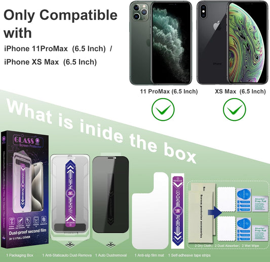 2 Pack Privacy Screen Protector for iPhone 11 Pro Max and iPhon Xs Max 6.5-Inch Auto Dust Removal, No Bubbles,Anti-Spy Tempered Glass Film, Easy Installation