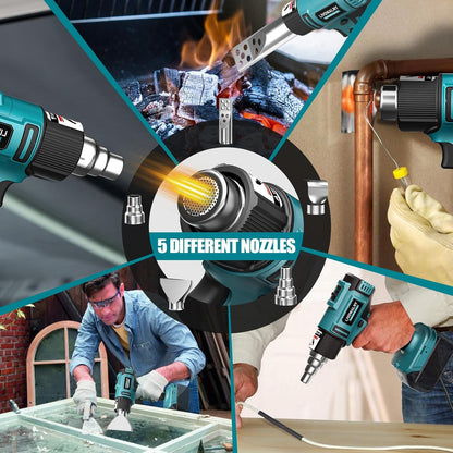 LIVOWALNY Cordless Heat Gun Compatible with Makita 18V Battery: LCD Digital Display - 350W 122℉-1022℉ Adjustable Portable Battery Powered Hot Air Gun for Shrink Tubing Crafts Vinyl Wrap (No Battery)