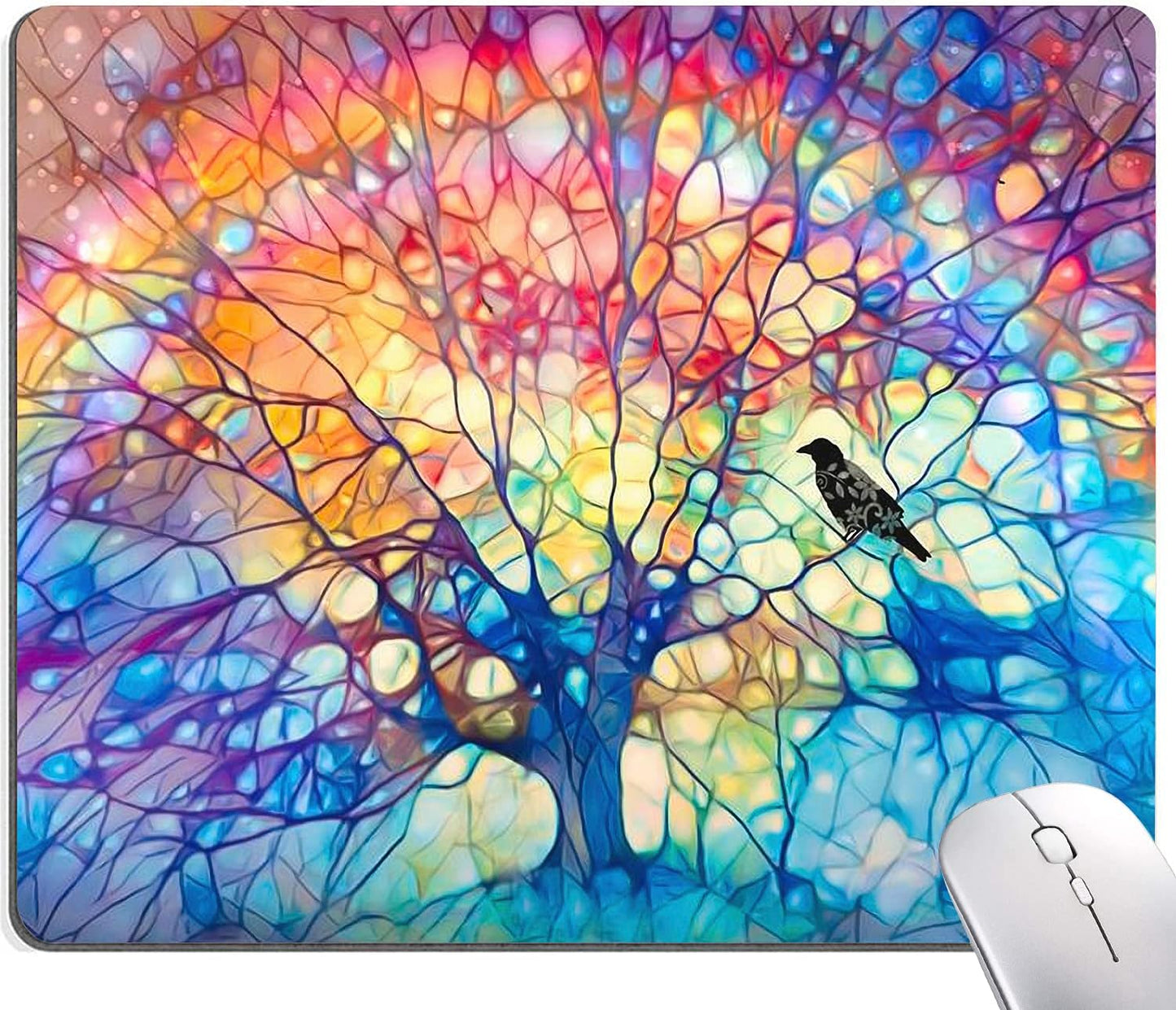 Hokafenle Mouse Pad, Cute Tree of Life Mouse Pad, Square Mouse Mat Design Waterproof Mouse Pads Non-Slip Rubber Base Mousepad for Office Home Laptop, Rainbow Tree