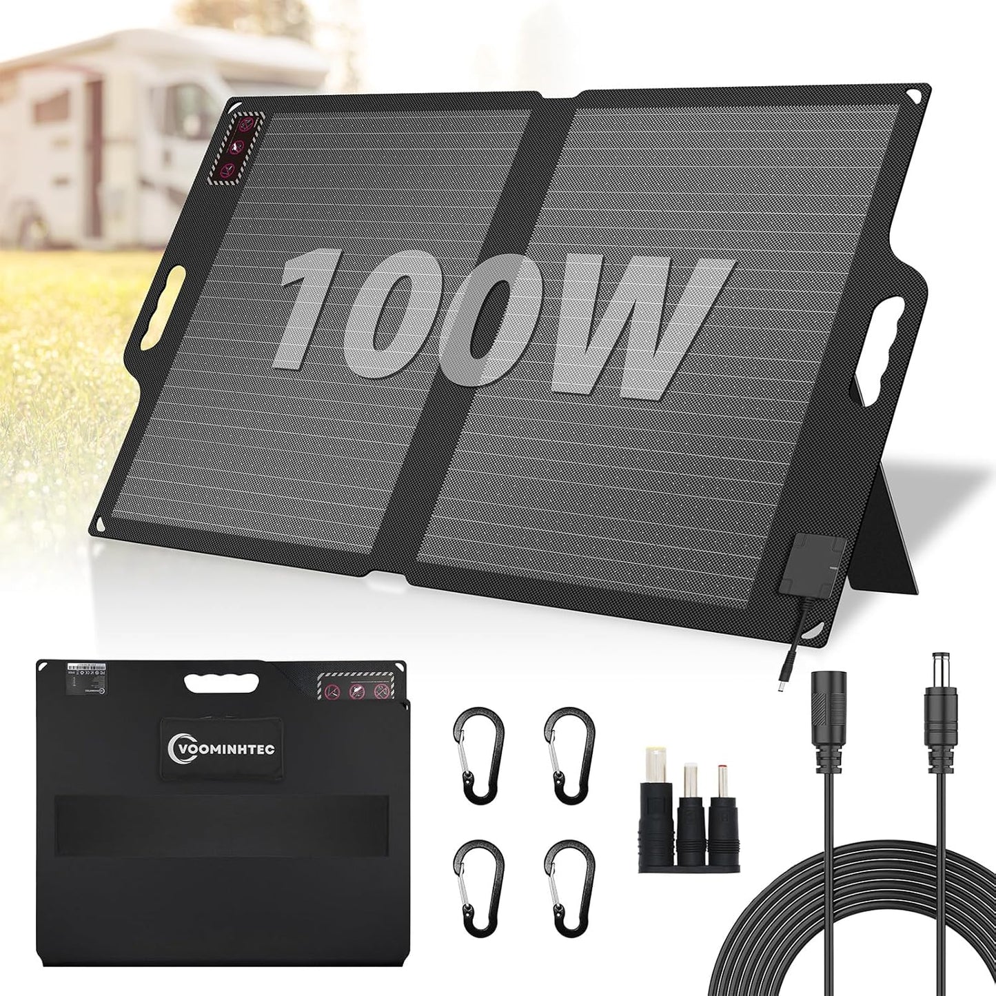 100W 22V ETFE Folding Portable Solar Panel, IP67 Waterproof Foldable 24% High Efficiency, QC3.0 USB-A &Type-C Output,-Light Solar Charger for Power Station RV Camping Off Grid