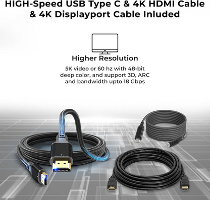 UD22 Dell Docking Station Dual Monitor Bundle - USB-C/USB-A Universal Dell Dock for Laptops with 130W Adapter + 4K HDMI Cable + 4K DisplayPort + USB-C Cable + Microfiber Cloth - Supports 4K Display