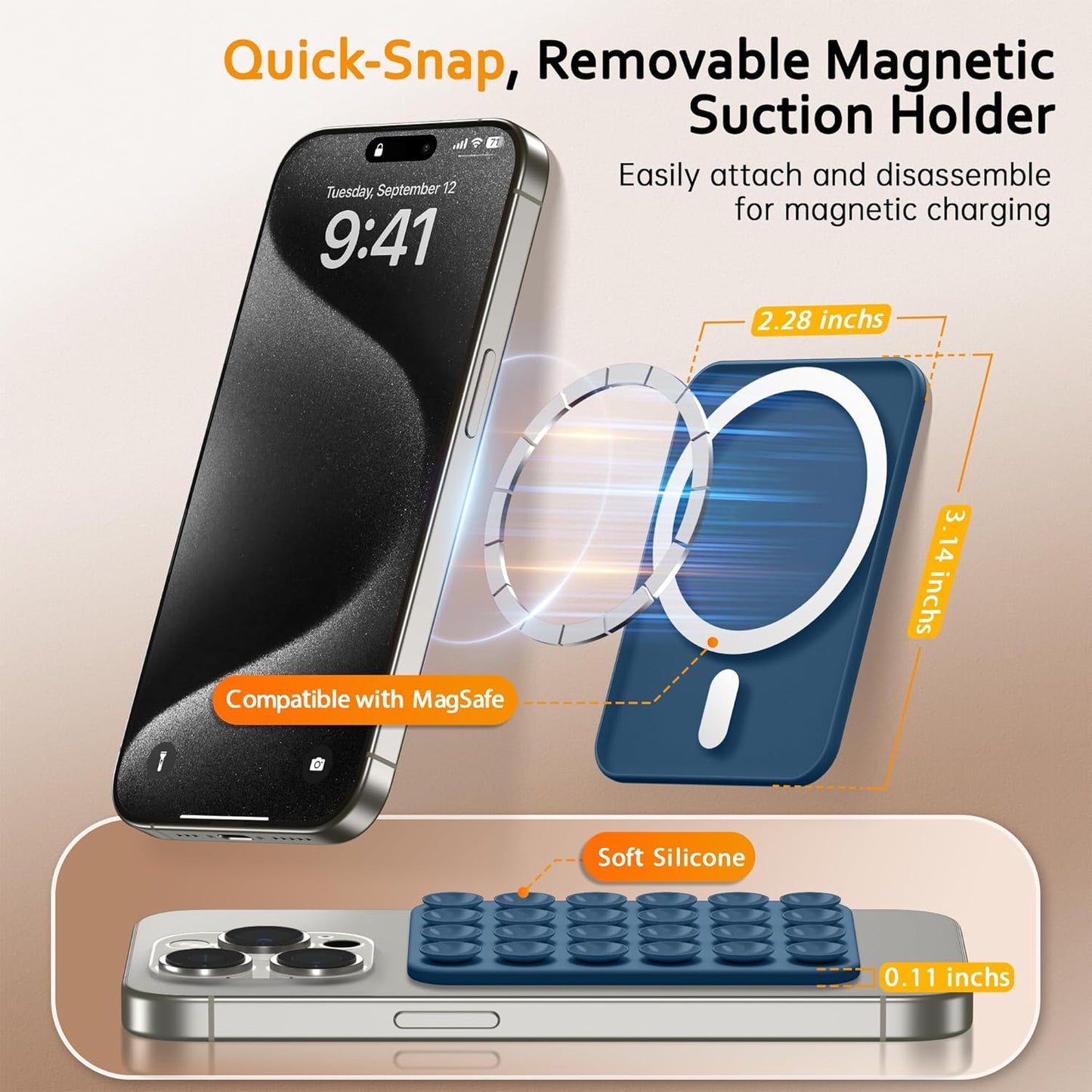 GONEZ Magnetic Suction Cup Phone Mount for MagSafe Case, Removable Silicone Sticky Grip for iPhone 12/13/14/15/16, Hands-Free Selfies and Videos for TikTok & Instagram Influencer/Creator, Ocean Blue