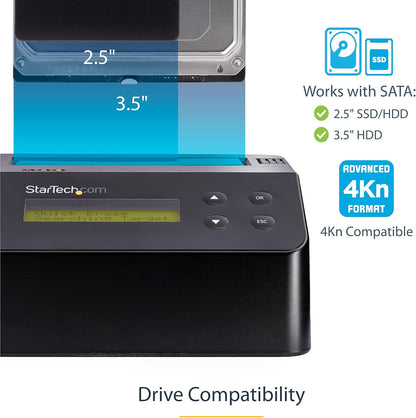StarTech.com Single Bay Hard Drive Eraser, Standalone HDD/SSD Disk Wiper/Sanitizer, 4Kn, USB 3.0 to SATA III, 9 Erase Modes, LCD, RS232 Printer Port, Hardware Erasing Tool, TAA Compliant (SDOCK1EU3P2)