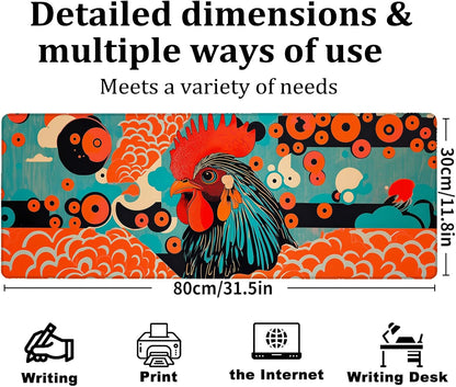Art Rooster Gaming Mouse Pad, Large Office Desk Mat, Anti-Slip Rubber Base Mousepad for Computer Laptop Keyboard, Smooth Desk Pad for Home Office Gamer Work Accessories 31.5" x 11.8"