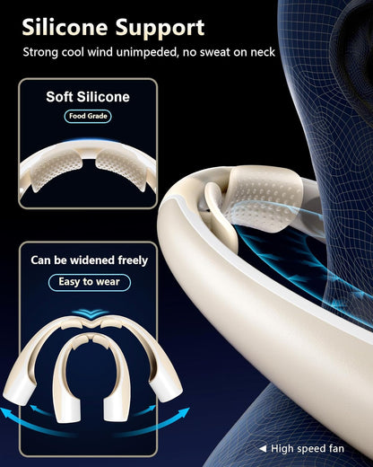 AI Neck Fan, 4 Speeds Adjustable Portable Personal Fan Rechargeable, 4000 mAh Battery Faster Cooling Wearable Fan, Ultra Quiet for Home, Office, Travel, Outdoor - Champagne