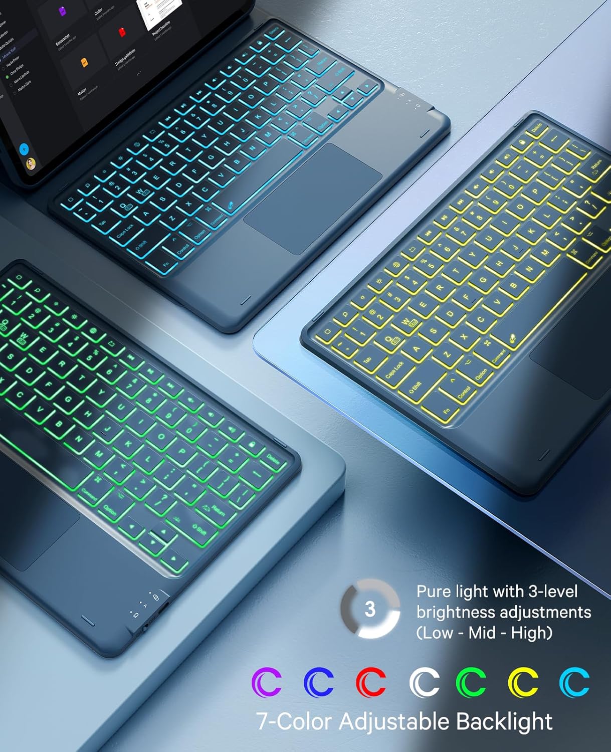 GreenLaw Keyboard Case for iPad Air 11-inch (M3/M2) 2025/2024 & Air 4th/5th Gen & iPad Pro 11 inch (1st/2nd/3rd/4th Gen), Smart Touchpad, 7-Color Backlit, Stain Resistant Cover, Navy Blue