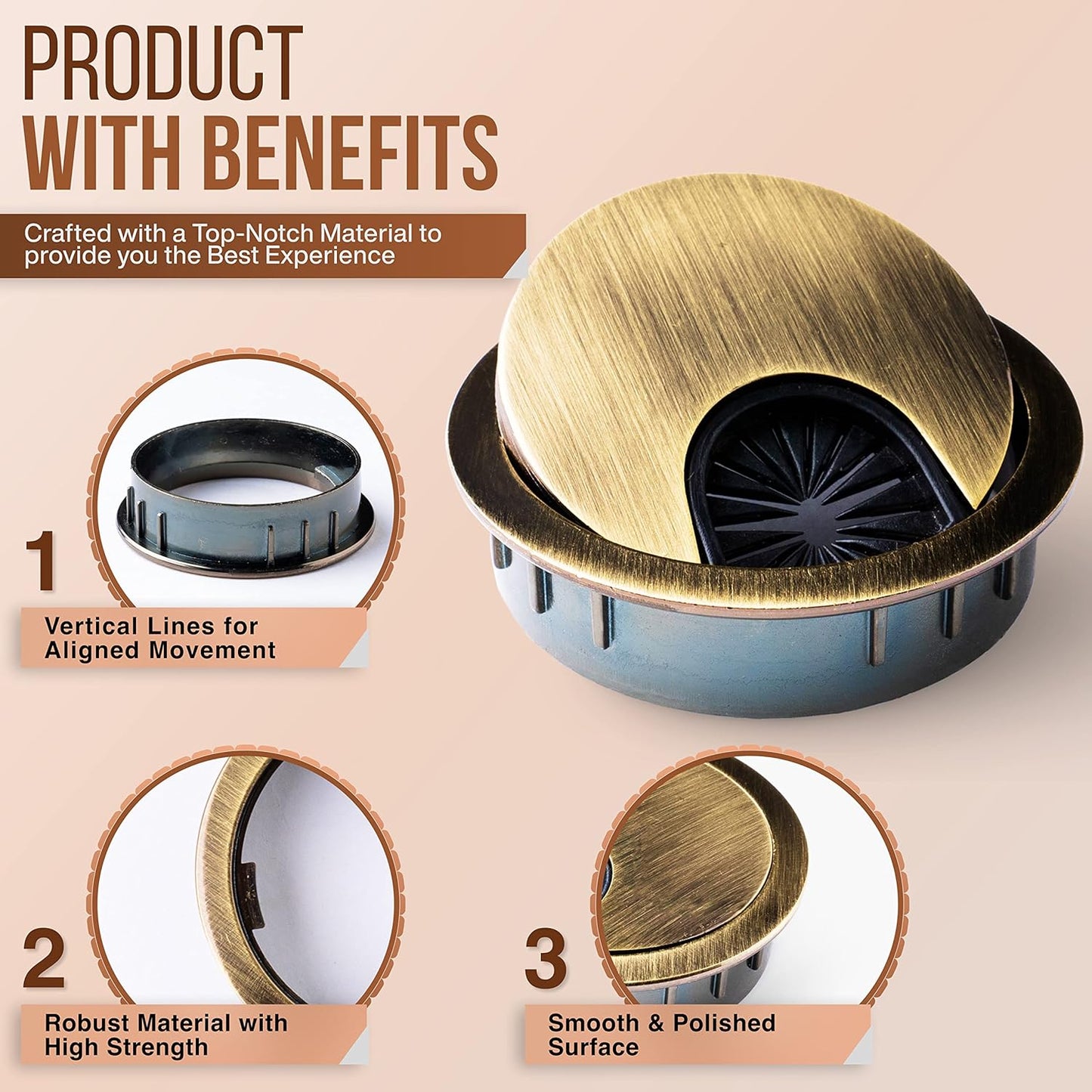 MAHDPRO Metal Desk Grommet 2 Inch (50 mm) Pack of 2-Bronze Zinc Alloy Metallic Desk Cord Hole Cover to Arrange Cables & Wires Through Computer Table/Countertops