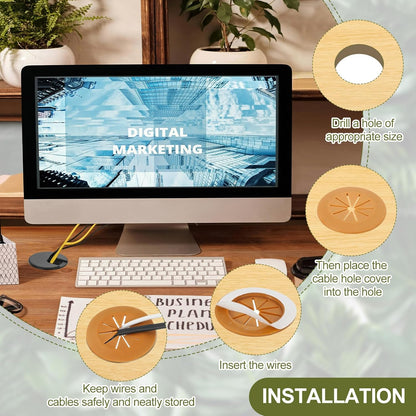 PATIKIL Desk Grommet 1-9/16", 8 Pcs Round Cable Grommet Cord Hole Cover with Adhesive Tape Flexible Table Wire Organizer for Office Home Table Countertop, Light Brown