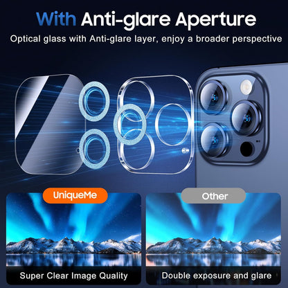 UniqueMe for 3 Pack iPhone 15 Pro/iPhone 15 Pro Max Camera Lens Protector, [Drop Protection] [Case Friendly] 9H Tempered Glass Camera Cover Screen [Update New Version] - Light Blue