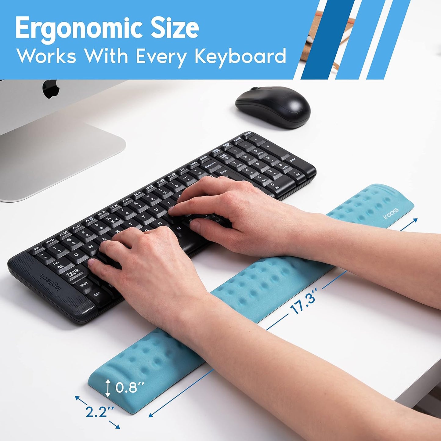 i-Rocks Memory Foam Keyboard Wrist Rest - Pain-Reducing Wrist Rest for Computer Keyboard - Non-Slip Rubber Base Wrist Rest - Cooling Keyboard Pad for Long Hours of Work, Studying, Gaming