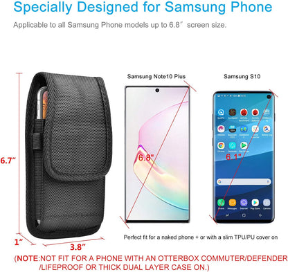 for Samsung Galaxy S25 Ultra S24 S23 S22 S21 S20 FE S10 S9 A03S A20 A50 A51 A16 A15 A14 A10e Holster Nylon Cell Phone Pouch Belt Holder Carrying Case with Clip,Black