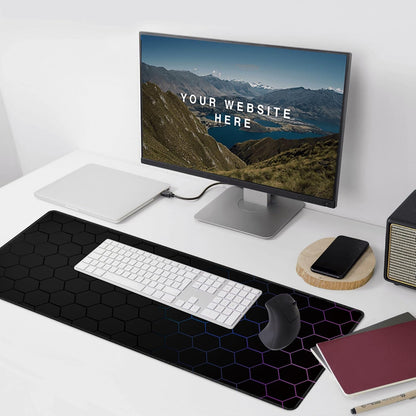 Hexagon Honeycomb Large Mouse Pad,Gaming Keyboard Desk Pad,Extended Mouse Mat Non-Slip Rubber Base with Stitched Edges for Office Game Home XXL 35.4"x15.7"