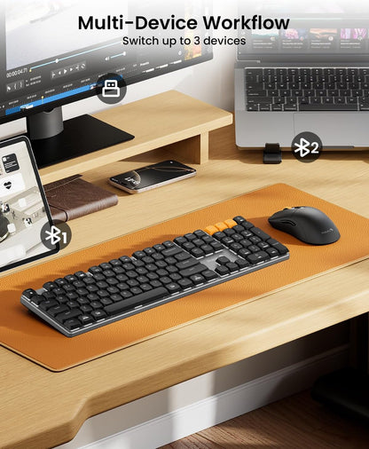 ProtoArc Mechanical Keyboard and Mouse, KM310 Wireless Rechargeable Aluminum Keyboard Mouse, 2.4G+Dual Bluetooth, Low Profile Keys, Red Switches, Multi-Device, for Windows/Mac - Space Gray