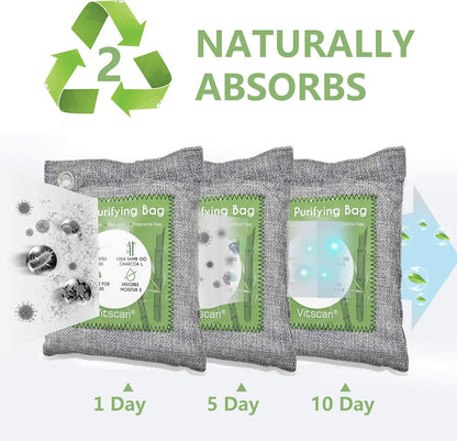 8 Pack Bamboo Charcoal Air Purifying Bag, Activated Charcoal Bags Odor Absorber, Moisture Absorber, Natural Car Air Freshener, Shoe Deodorizer, Odor Eliminators For Home, Pet, Closet, Car