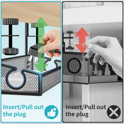 Under Desk Cable Management Tray Black, No Drill Desk Cable Wire Management Organizer with Clamp, PC Cord Organizer Accessories & Workspace for Office, Home