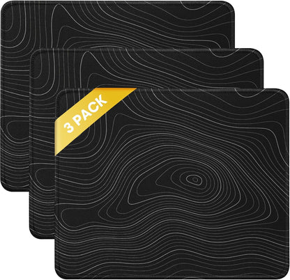 JIKIOU 3 Pack Mouse Pad with Stitched Edge, Comfortable Mouse Pads with Non-Slip Rubber Base, Washable Mousepads Bulk with Smooth Cloth, Mouse Pads for Computers Laptop Mouse 10.2x8.3x0.12inch Contour