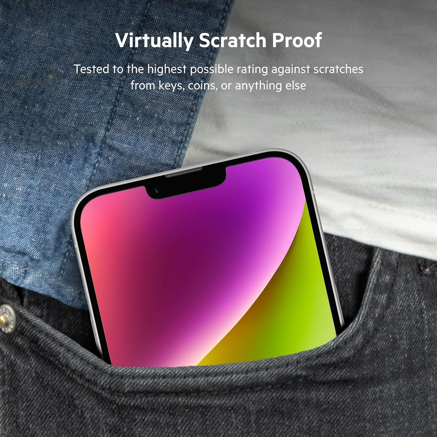 Belkin UltraGlass iPhone 14 Plus, iPhone 13 Pro Max Screen Protector - Easy Application with Installation Guide Tray - Crystal Clear Tempered Glass Screen Protector with AntiMicrobial-Treated Display