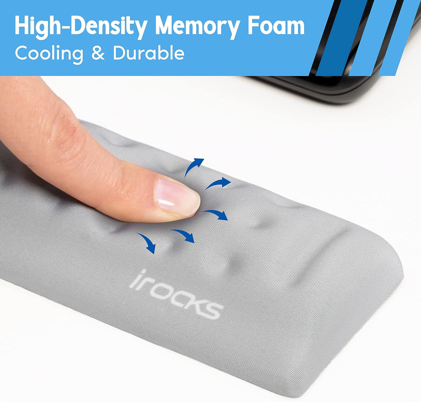 i-Rocks Memory Foam Keyboard Wrist Rest - Pain-Reducing Wrist Rest for Computer Keyboard - Non-Slip Rubber Base Wrist Rest - Cooling Keyboard Pad for Long Hours of Work, Studying, Gaming