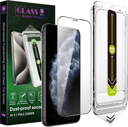 (2-Pack Ultra HD Clear Screen Protector for iPhone 11 Pro Max/XS Max (6.5-Inch),9H Tempered Glass,Full Coverage,Anti-Fingerprint,Auto Dust Removal,Bubble-Free,Easy Installation