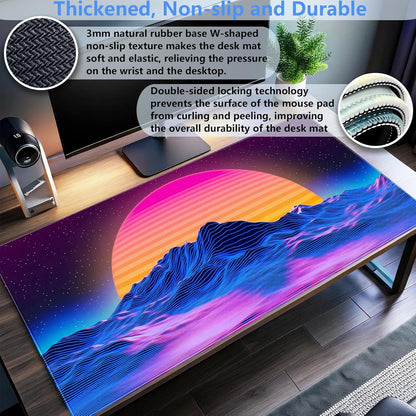 Retro Neon Fantasy Mouse Pad Desk Mat XXL Large 31.5x15.7in Gaming Keyboard & Mouse Pad Nostalgic Digital Art Office Desk Decor