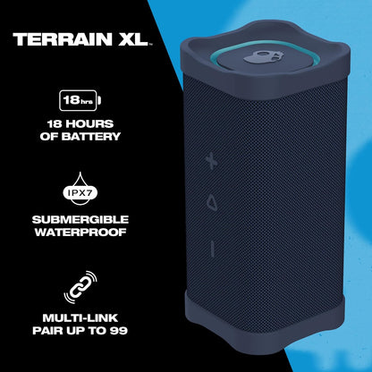 Skullcandy Terrain XL Wireless Bluetooth Speaker - IPX7 Waterproof Portable Speaker, 18 Hour Battery, Nylon Wrist Wrap, True Wireless Stereo (Navy)