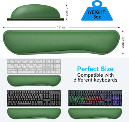 Dapesuom Enlarge Keyboard Wrist Rest, Memory Foam Keyboard Wrist Cushion for Computer Desk Mats Support, Typing Pain Relief Ergonomic Mouse Pad Rests with Non-Slip Base for Gaming Laptop, Forest Green