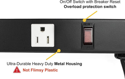 12 Outlets 4 Feet Body Heavy Duty Metal Surge Protector Power Strip (4 Feet 12 Outlet 6 Feet Power Cord)