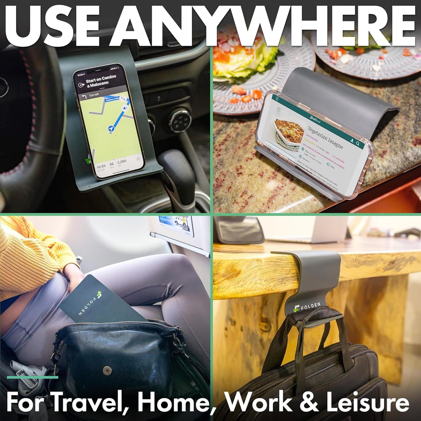 Folden Airplane Phone Holder, Flexible Tablet and Cell Phone Holder, Folding Cellphone Stand for Desk, Bed, Office, Treadmill - Airplane Accessories Long Flight Travel - Plane Essentials (Silicone)