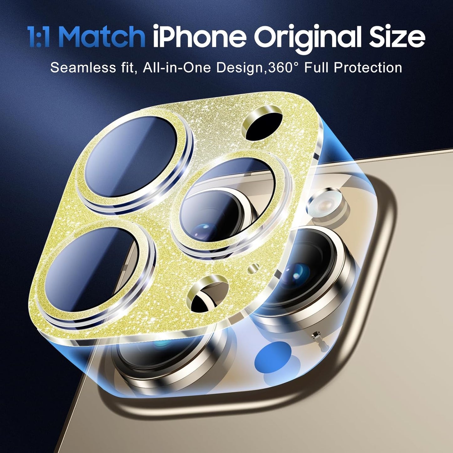 UniqueMe 3 Packs Compatible for iPhone 13 Pro Max/iPhone 13 Pro Camera Lens Protector Acrylic [Not Glass],[Case Friendly][Scratch-Resistant][Night Shooting Mode]-Glitter Golden