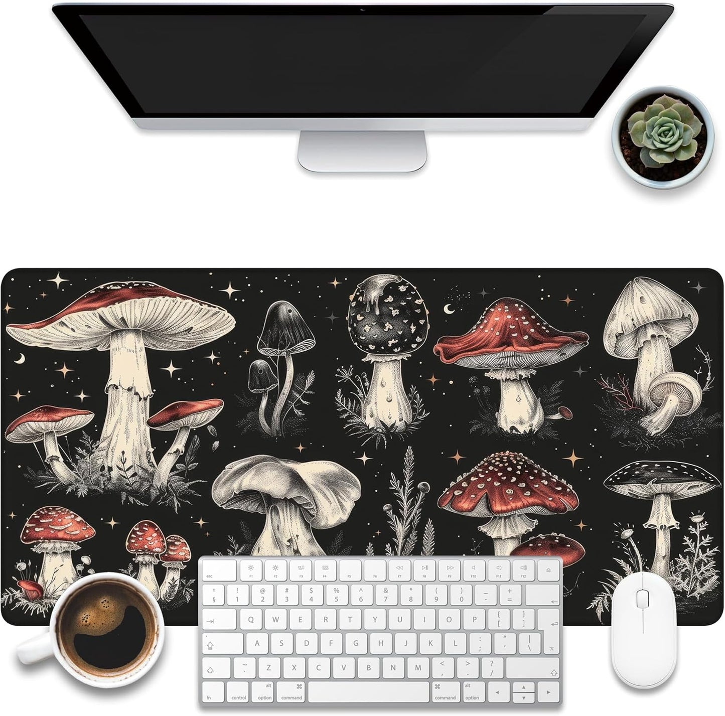 Psychedelic Mushrooms Desk Mat, Large Gaming Mouse Pad, 31.5"x15.7", Extended Big Computer Keyboard Mouse Pad with Non-Slip Base and Stitched Edge