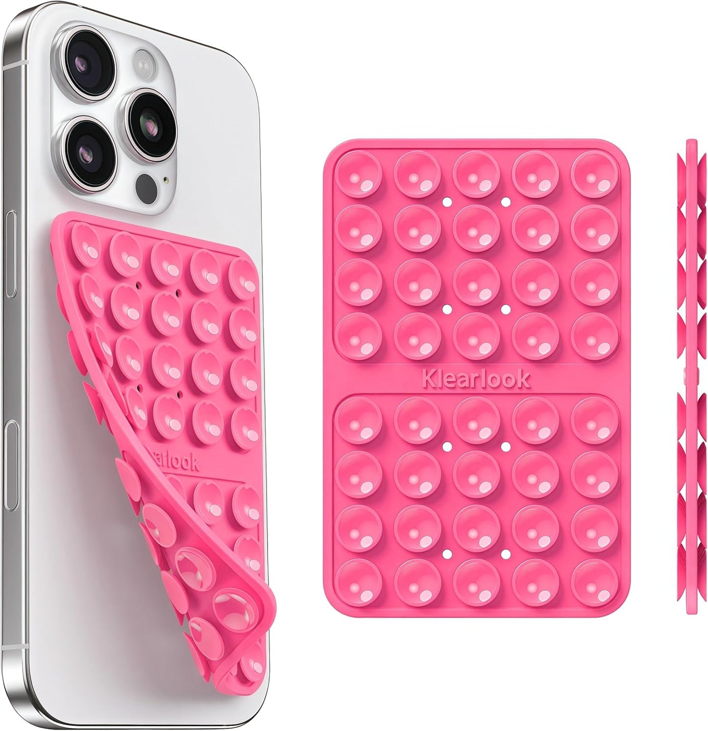 Klearlook Silicone Suction Cup Phone Case Mount Double Sided, Silicon Sticky Phone Grip with Higher Suction for Cell Phone, Hands-Free Phone Accessories Holder for Selfies and Videos, Hot Pink