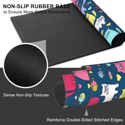 Mouse Pad, Large Cartoon Cats and Fish Desk Mat, Extended Non-Slip Gaming Keyboard Mousepad Desk Pad, Thick Stitched Edges Waterproof Mouse Mat 31.5"x15.7" (Funny Doodle Kittens)