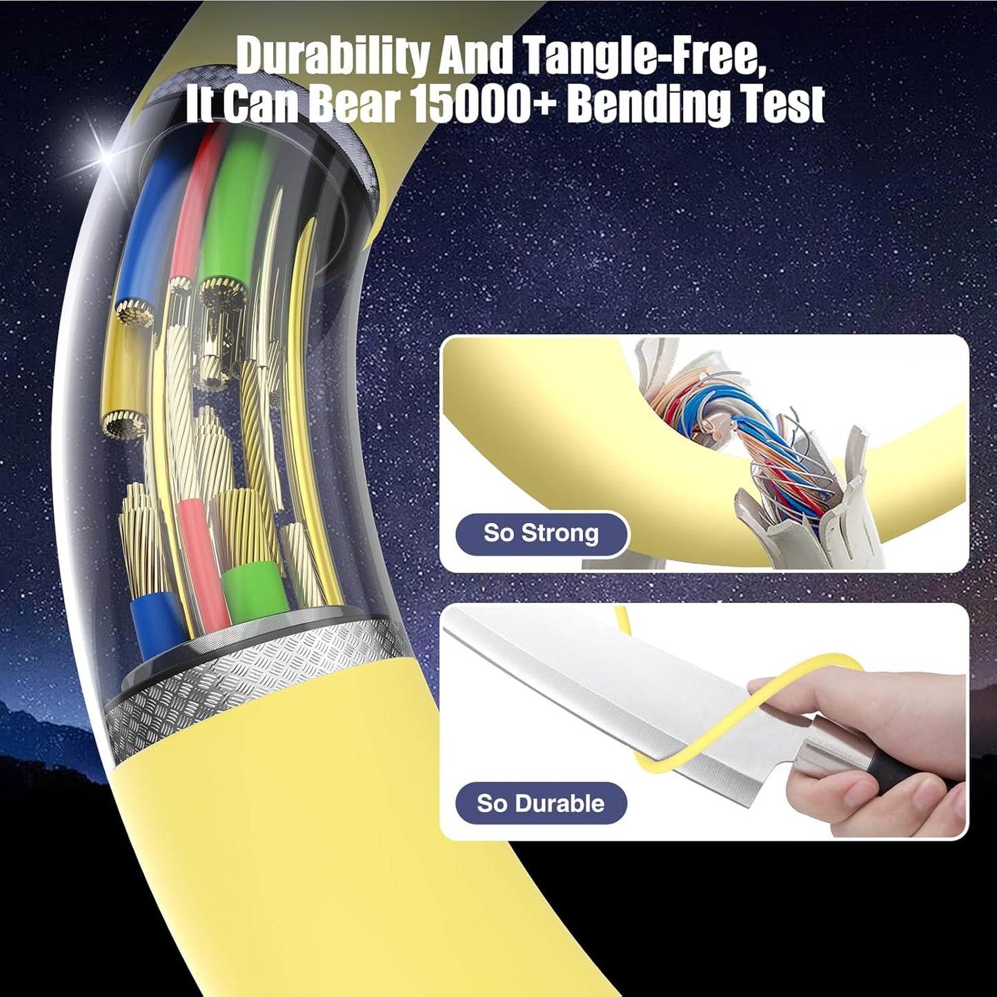 3-Pack Yellow [3.3FT+6.6FT+10FT] 60W USB C to USB C Cable, Type C Fast Charging Cable for iPhone 16 15 Pro Plus Pro Max，for Galaxy S24 S23, for iPad Pro/Air, for MacBook Pro/Air and More