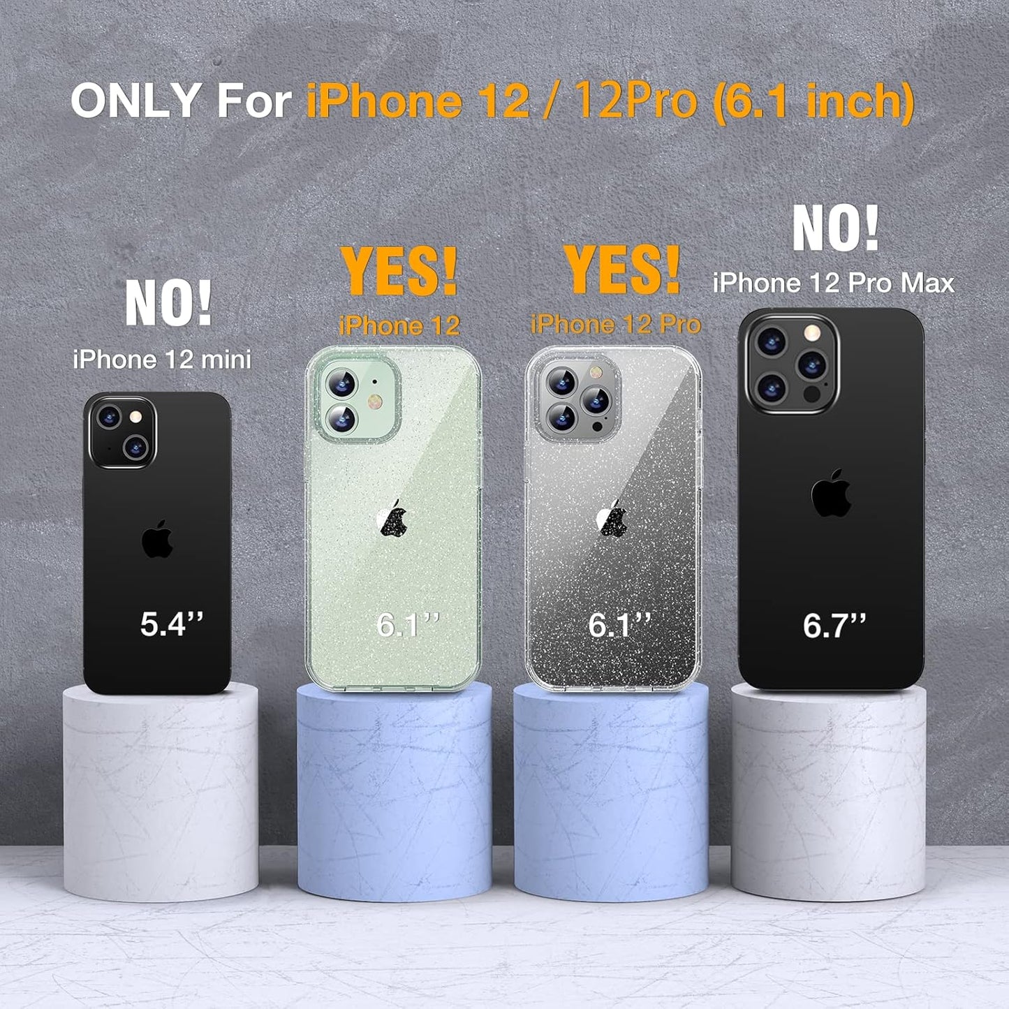 Miracase Glass Series for iPhone 12/12 Pro Case 6.1 inch, Upgraded Full-Body Rugged Phone Bumper Case Cover with Built-in 9H Tempered Glass Screen Protector and Camera Protector, Clear Glitter