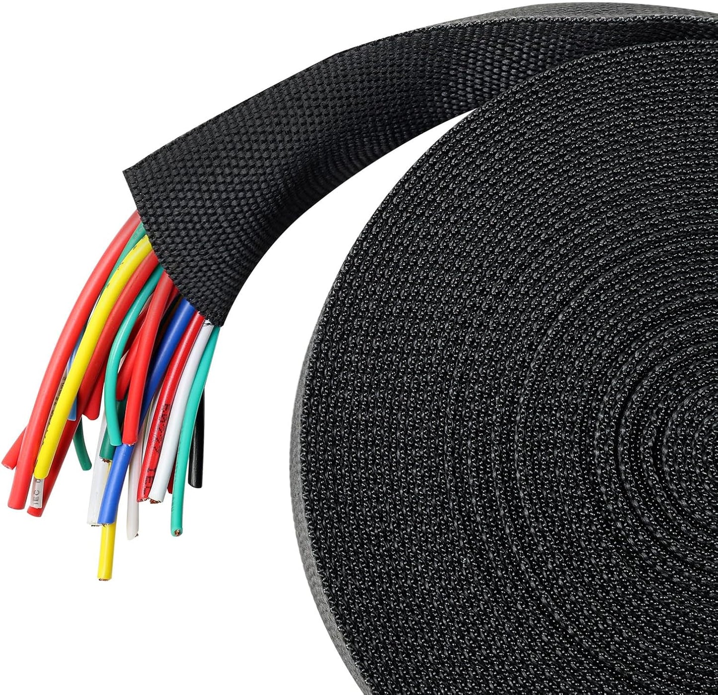 Heat Shrink Wire Loom 2:1 Shrinkable Braided Cable Sleeve 1-1/8 Inch ID-46ft Abrasion Protection Flexibility Fabric Wiring Harness Cover Sheath