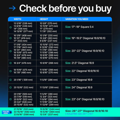 Universal Acrylic 26, 27 Inch Computer Privacy Screen Filter for Widescreen Computer Monitors - 24.1" x 15.1" (612 x 384 mm) - Monitor Frame Hanging Type