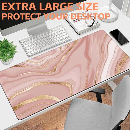 Mouse Pad Large Liquid Marble Non-Slip Gaming Desk Mat with Stitched Edge Laptop Keyboard Desk Pad for Work Home Gaming (35.4 x 15.7 Inches)