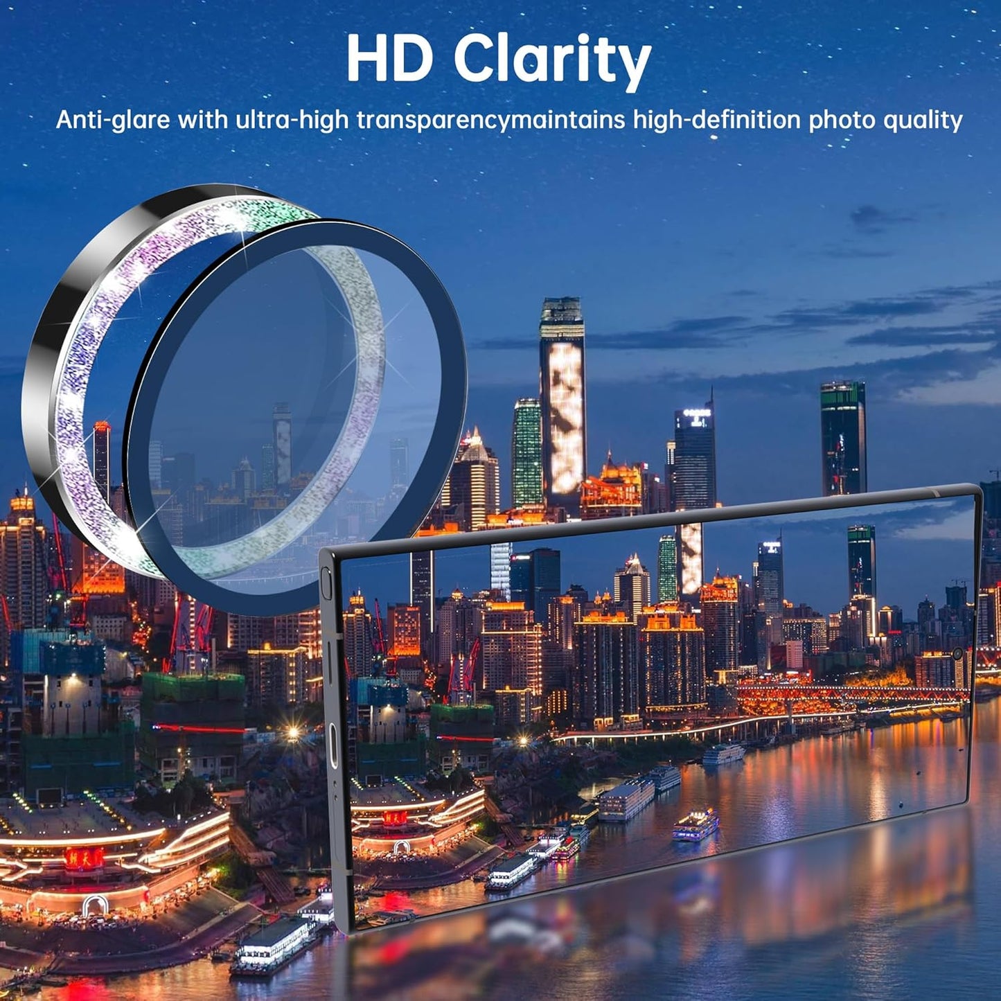 For Samsung Galaxy S24 Ultra Camera Lens Protector, Individual Lens Protector, Ultra HD 9H Tempered Glass Screen Protective Cover, Anti-scratch, Military Grade Drop Protection 2 Set. (Glitter Colorful, S24 Ultra)