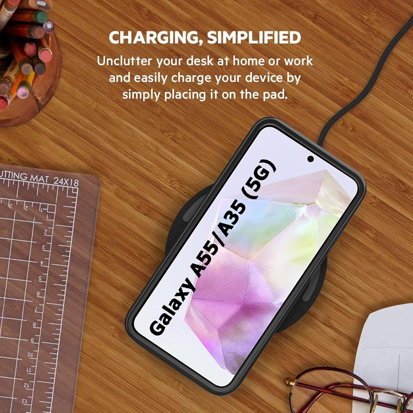 Battery Case for Galaxy A55/A35,Enhanced 12000mAh Portable Protective Smart Wireless Charging Case Support Carplay Compatible with Galaxy A55/A35 Rechargeable Extended Battery Charger Case (Black)