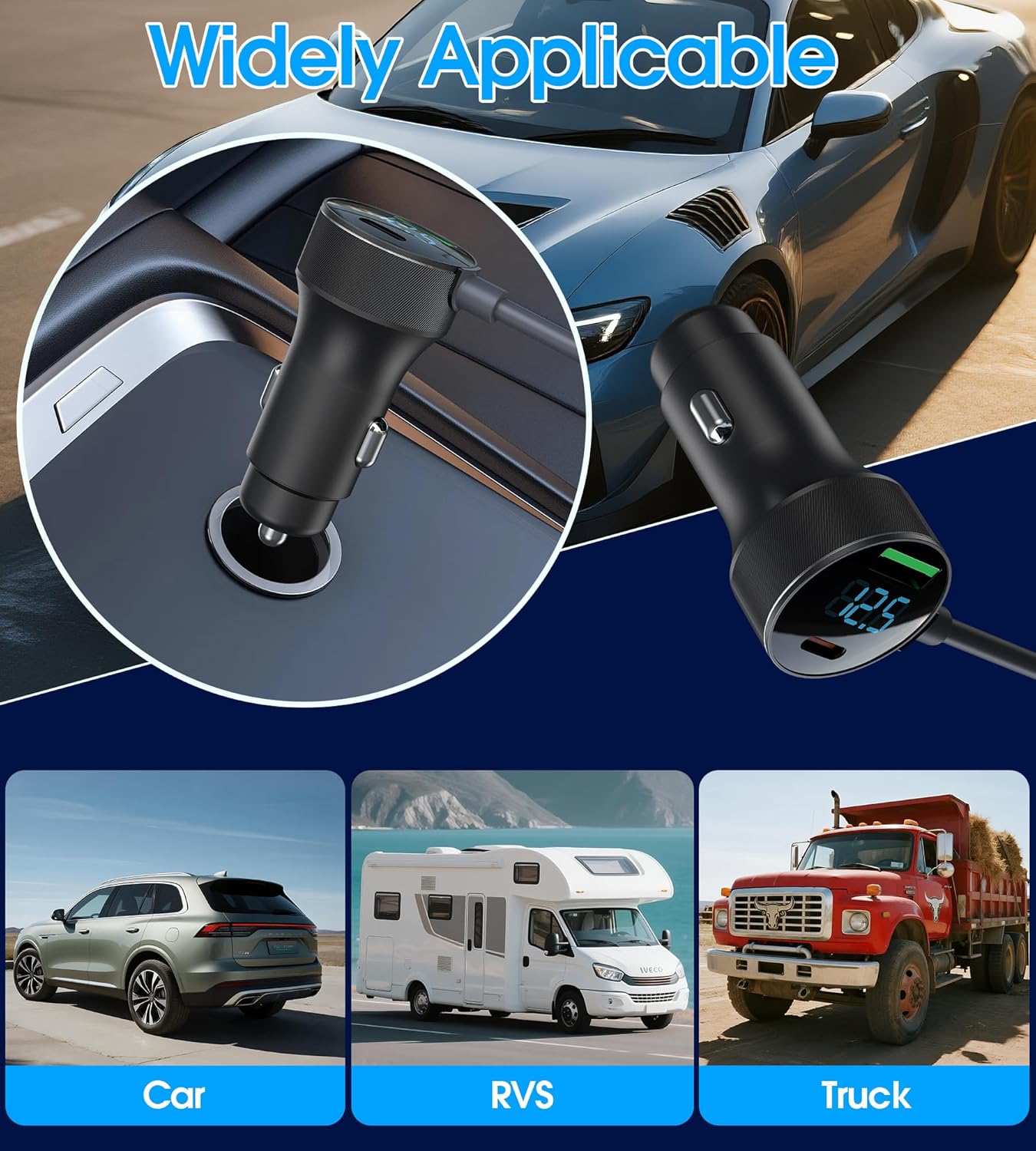 3 in 1 Starlink Mini Cable, 12V-48V Starlink Mini Car Charger DC Power Cable+ Cigarette Lighter Adapter with Digital Display, USB C PD 40W and USB A Ports 30W (9.8ft/3m)