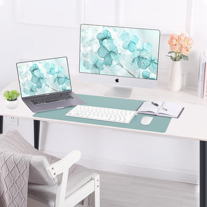 AFIING Dual-Sided Desk Pad, Natural Cork & PU Leather, Desk Mat Protector Non-Slip, Waterproof, Easy Clean,Large Mouse mats for Office and Home Work(Light Blue, 31.5"x17")