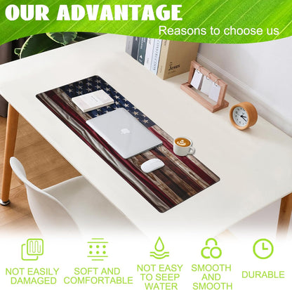 Large Gaming Mouse Pad for Desk,Wooden American Flag Desk Mat,Wooden USA Flag Desk Pad,Extended Big Computer Keyboard Mouse Pad with Non-Slip Base and Stitched Edge,31.5"x11.8"