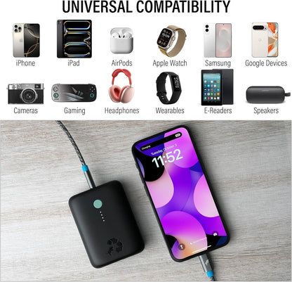 Nimble Champ Lite Portable Charger, 5200mAh Fast Charging Power Bank 15W USB C and A Port with Cable, Travel Essential Battery Pack for iPhone Galaxy Pixel MacBook iPad Kindle Airpod Laptop Tablet