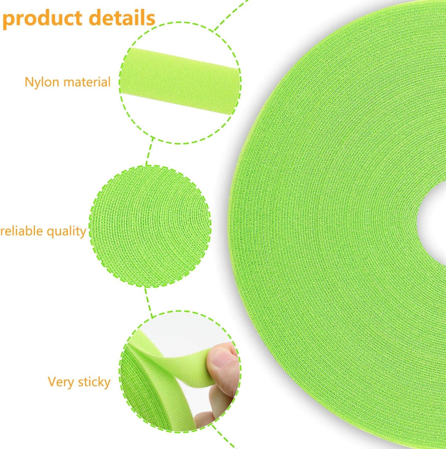 Reusable Fastening Tape Cable Ties 3/4 Inch Double Side Hook Roll (25 Yard, Green)