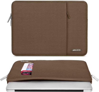 MOSISO Laptop Case 13.3 inch, 13-13.3 inch Laptop Sleeve Compatible with MacBook Air/Pro 13 / Pro 14, HP Dell ASUS Lenovo Notebook, Polyester Vertical Computer Sleeve Bag with Pocket, Light Brown