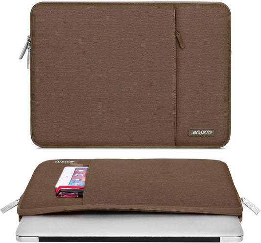 MOSISO Laptop Case 13.3 inch, 13-13.3 inch Laptop Sleeve Compatible with MacBook Air/Pro 13 / Pro 14, HP Dell ASUS Lenovo Notebook, Polyester Vertical Computer Sleeve Bag with Pocket, Light Brown