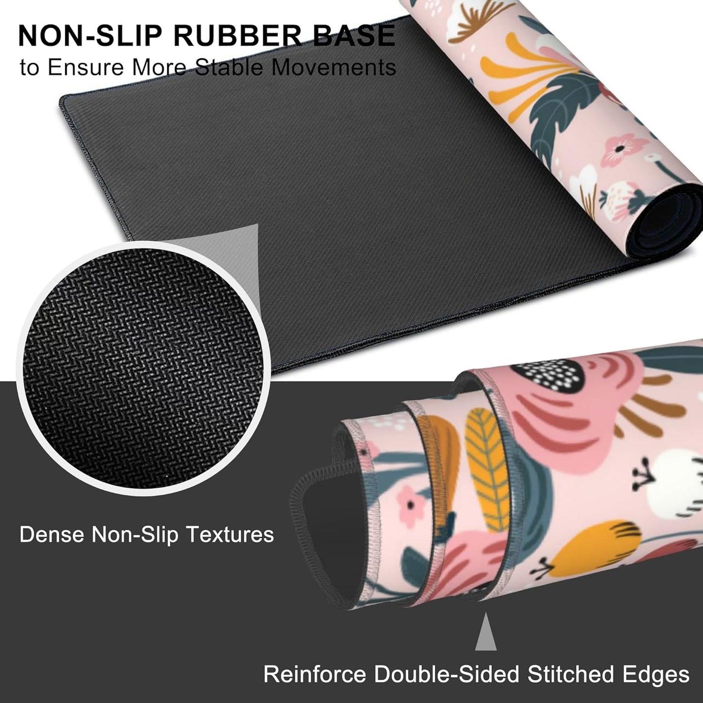 Mouse Pad, Large Colorful Flowers and Berries Desk Mat, Extended Non-Slip Gaming Keyboard Mousepad Desk Pad, Thick Stitched Edges Waterproof Mouse Mat 31.5"x15.7" (Beautiful Floral Plants)